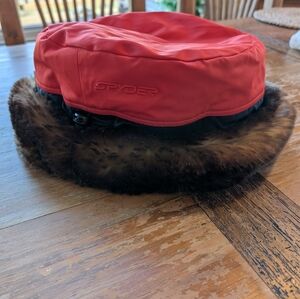 Spyder Red Vintage Ski/Winter Hat with Faux Fur